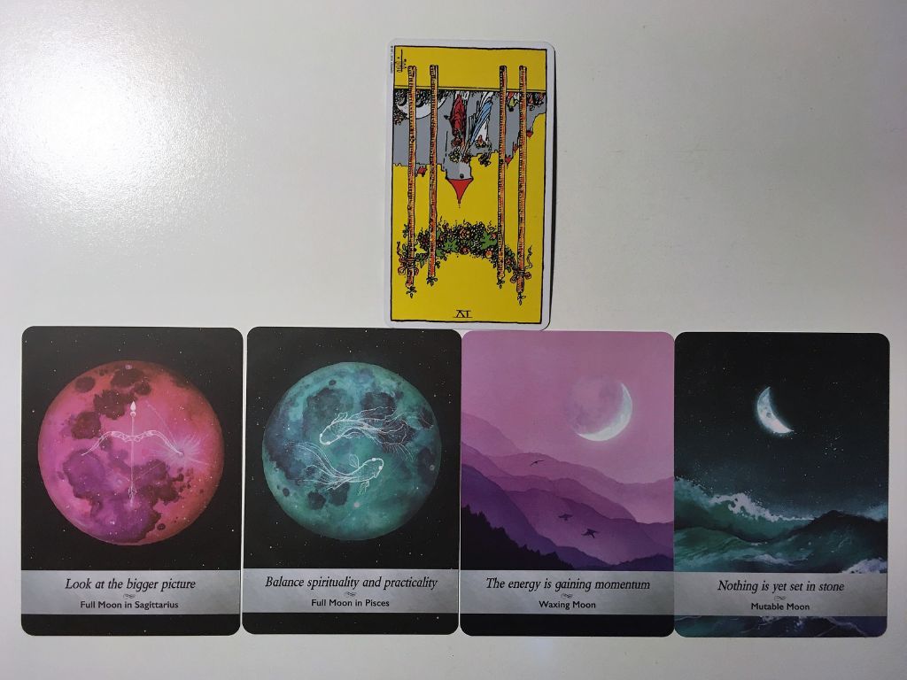 Tarot card and four oracle cards