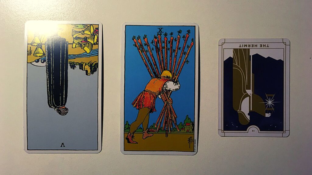 Three tarot cards