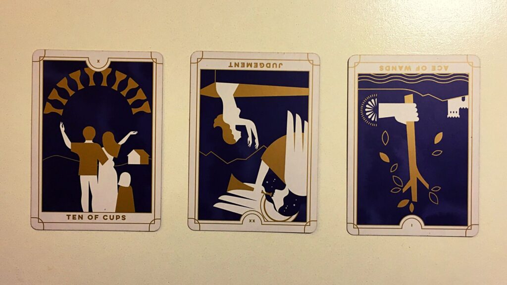 Three tarot cards from the Everyday Tarot deck