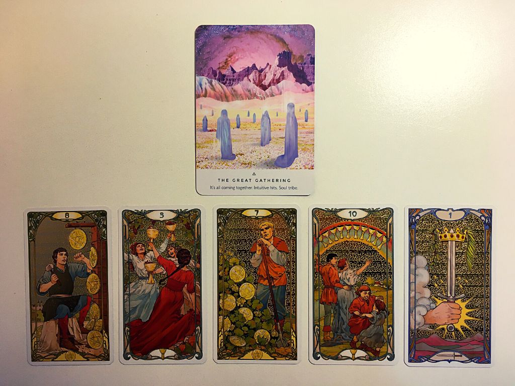 Oracle card and five tarot cards