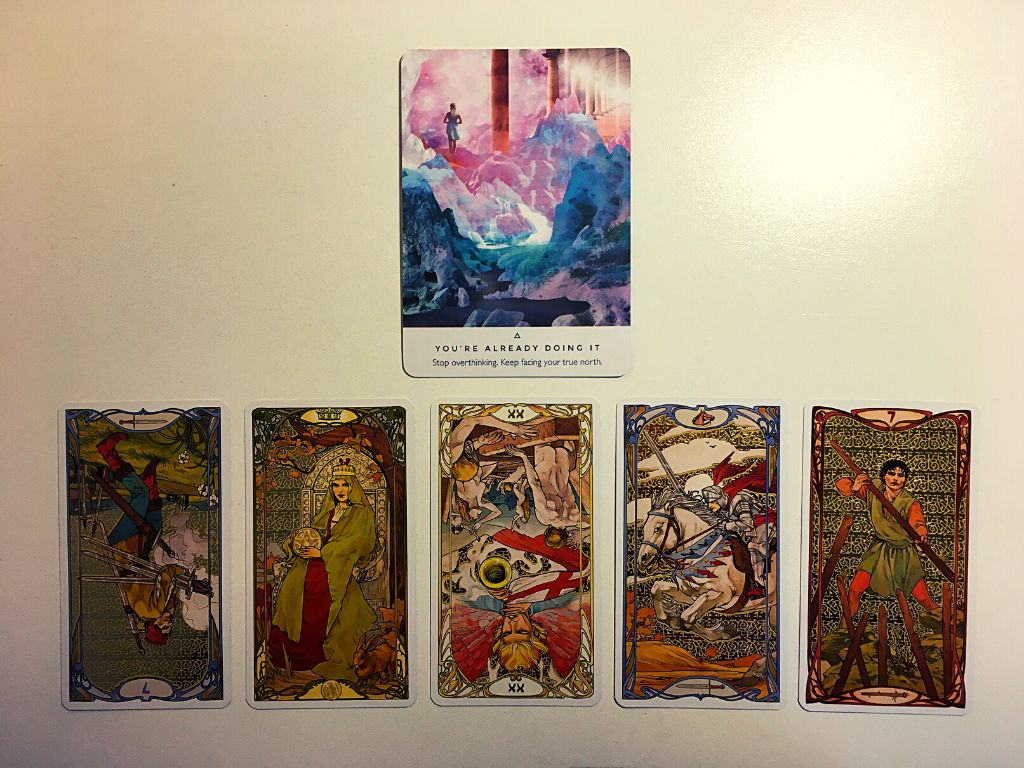 Oracle card and five tarot cards