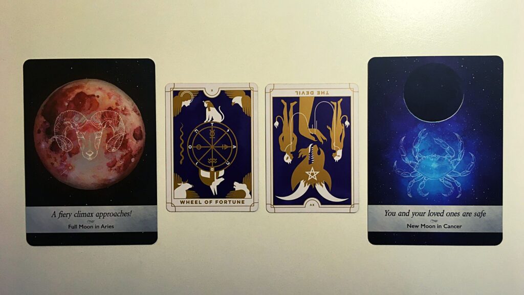 Two tarot cards and two oracle cards