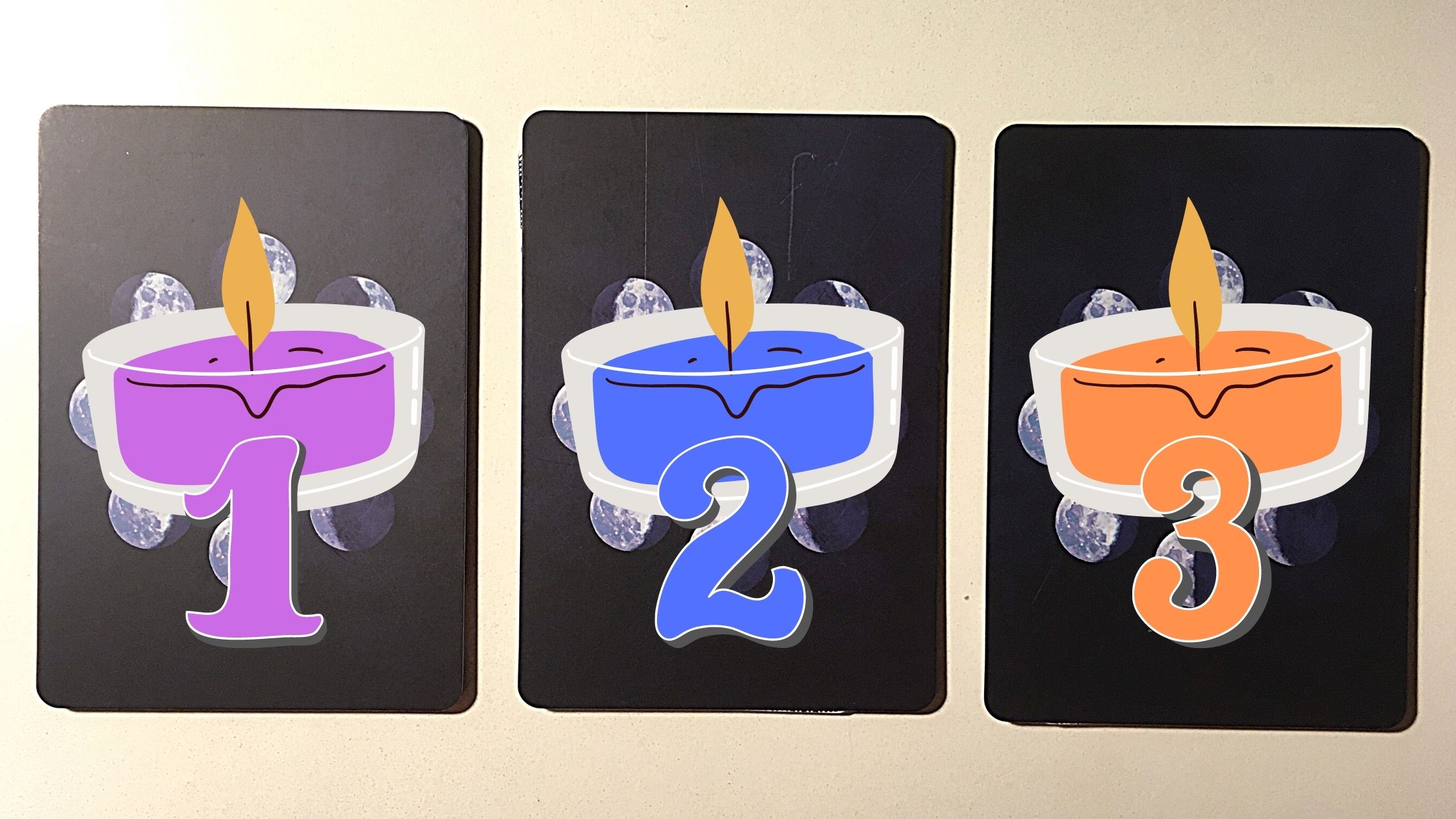 Three tarot and oracle pick a card piles with candles on them