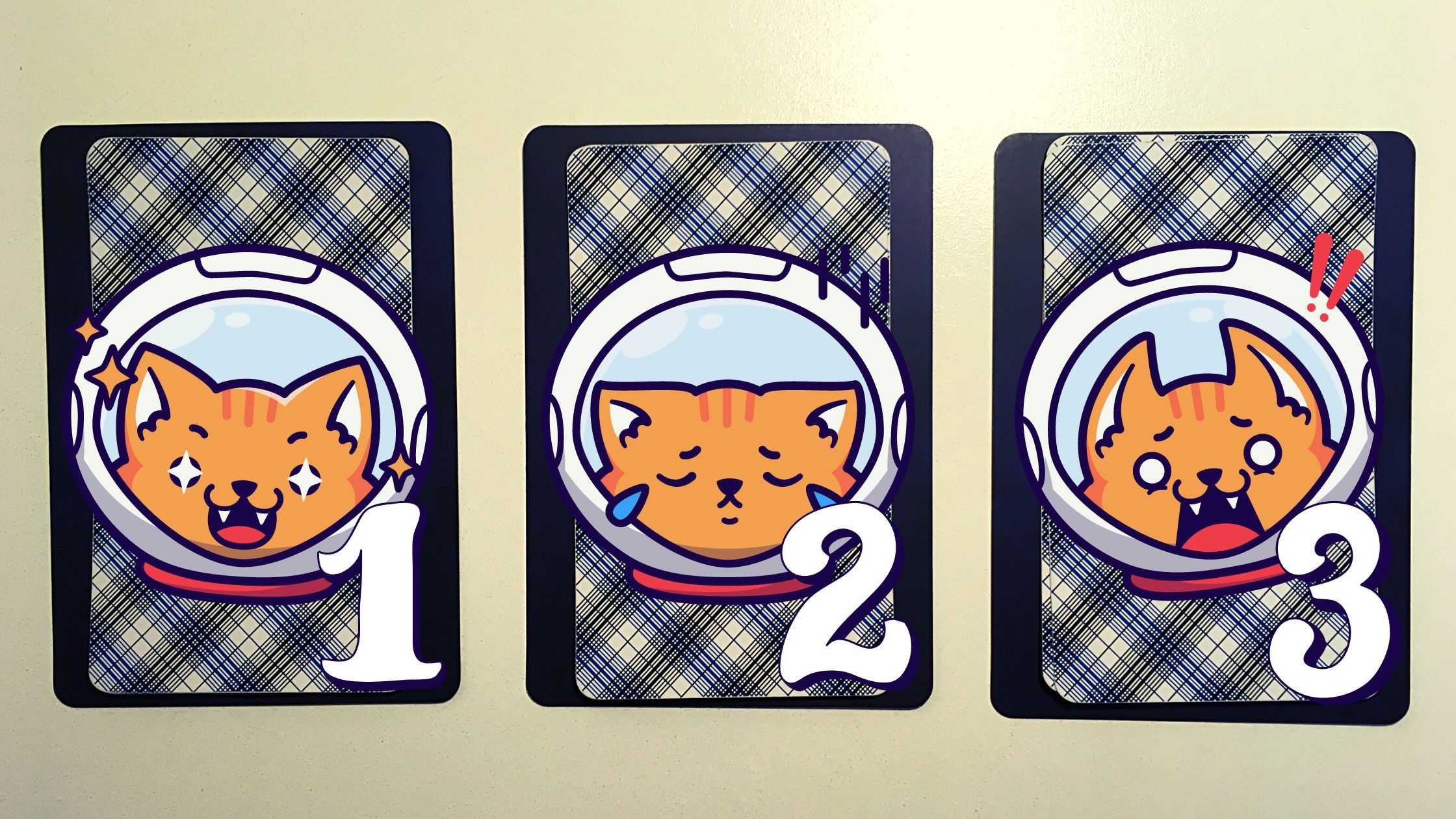 Three tarot and oracle pick a card piles with astronaut cats on them