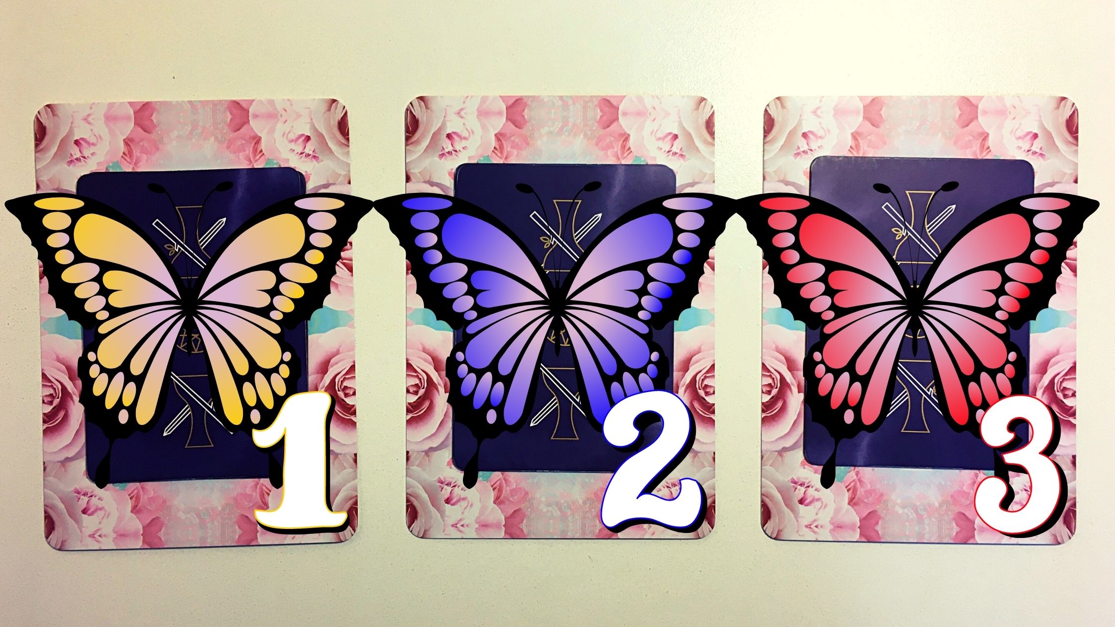 Three tarot and oracle pick a card piles with butterflies on them