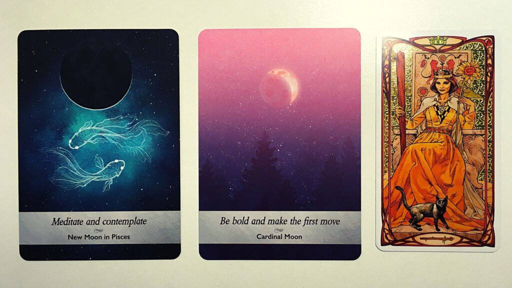 Two oracle cards and a tarot card