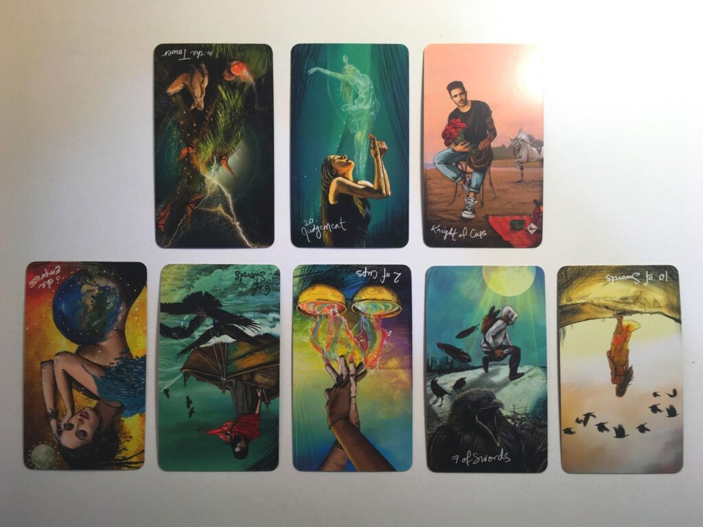 Eight tarot cards from the Light Seer's Tarot deck