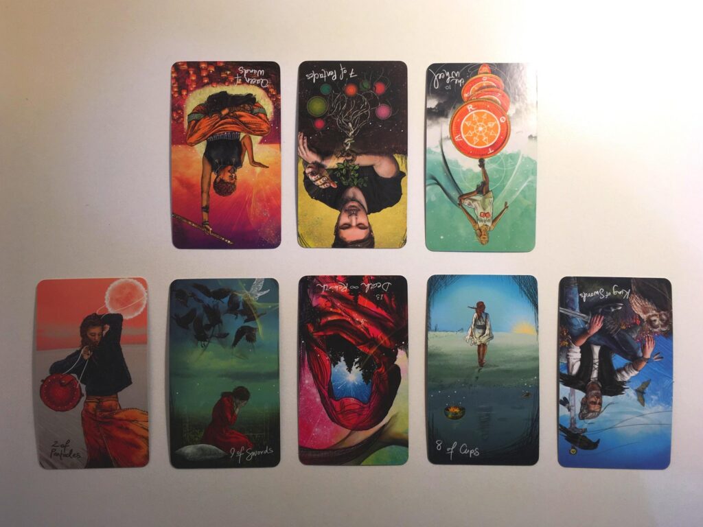 Eight tarot cards from the Light Seer's Tarot deck