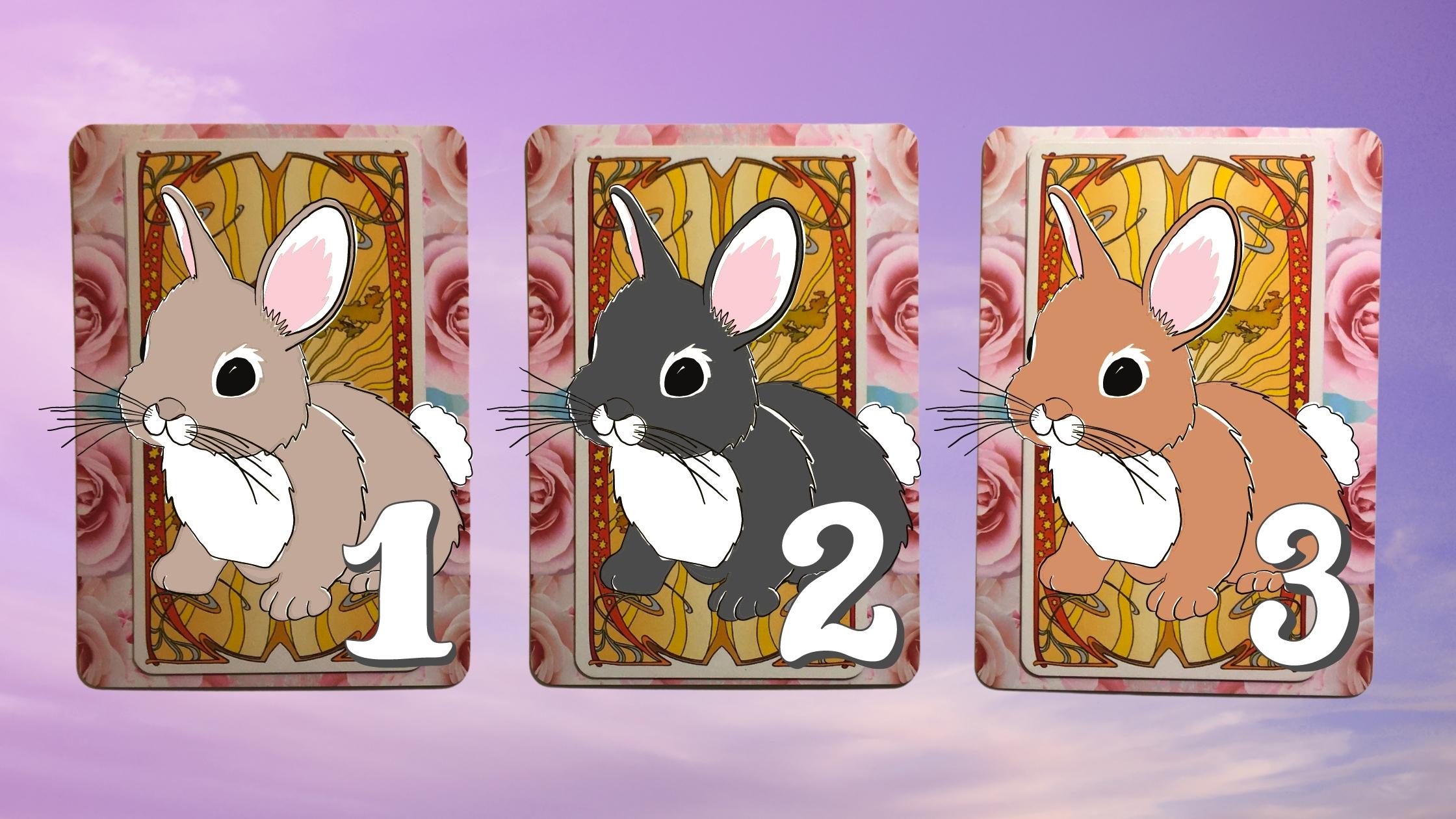 Three tarot and oracle pick a card piles with rabbits on them