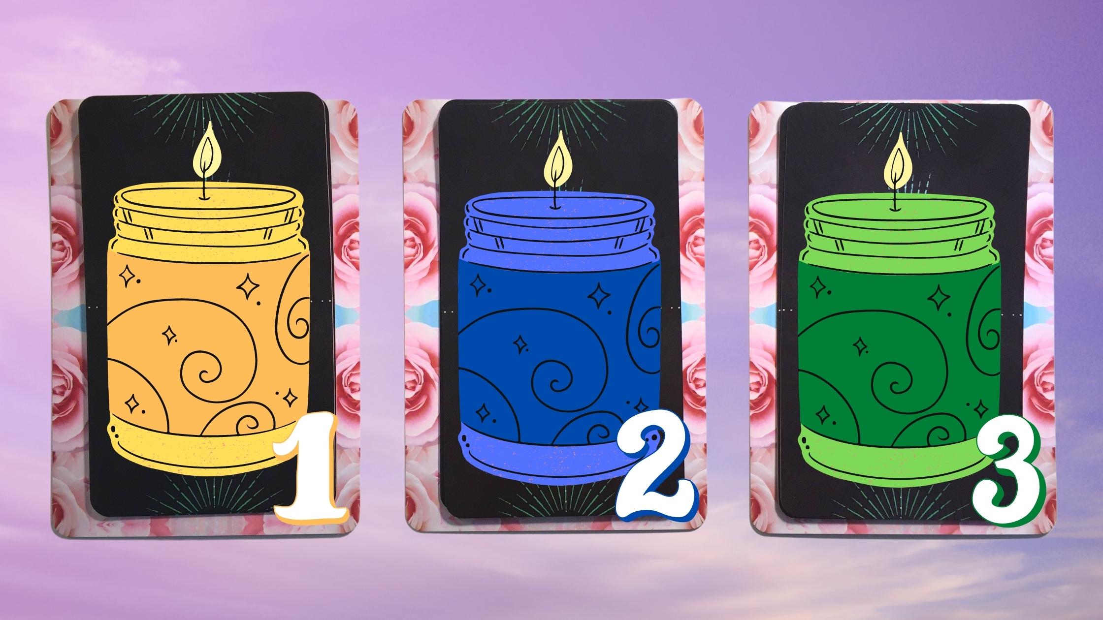 Three tarot and oracle pick a card piles with candles on them