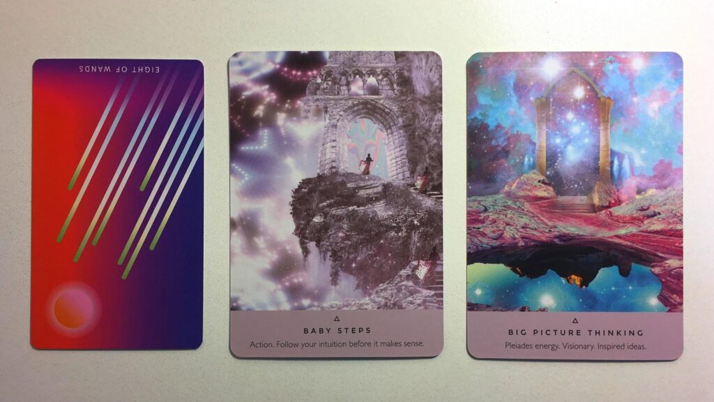 Card from the Mystic Mondays Tarot and two cards from the Starseed Oracle decks