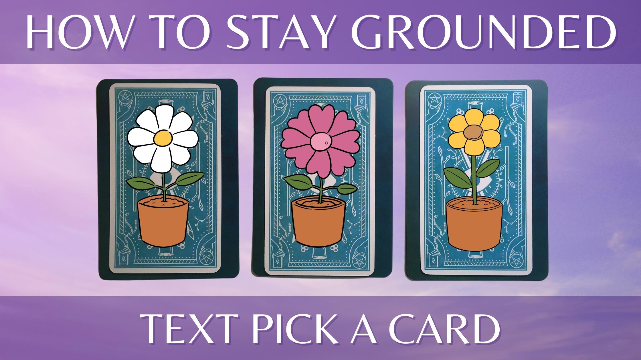 Three tarot and oracle pick a card piles with flower pots on them