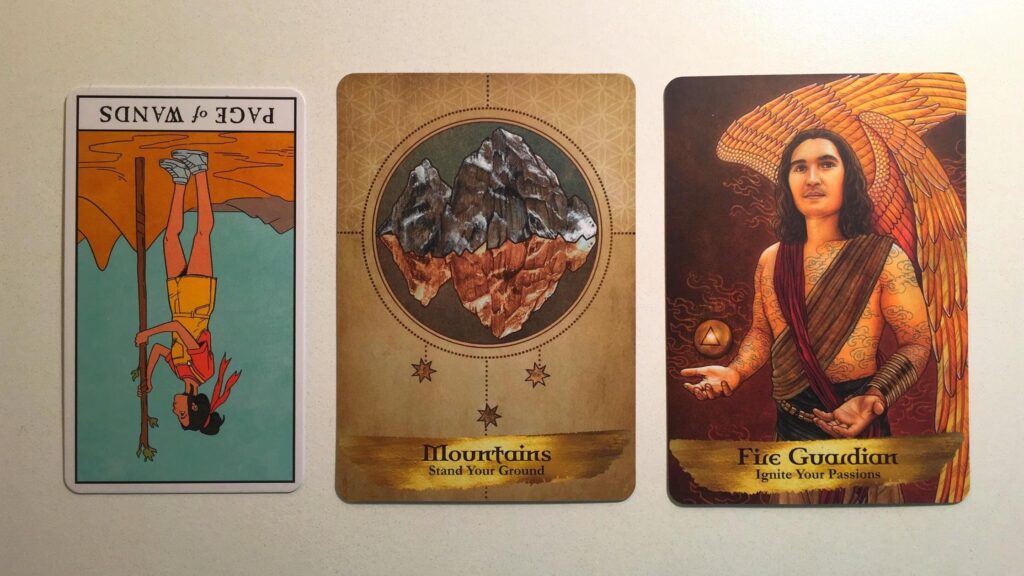 Card from the Modern Witch Tarot and two cards from the Angels and Ancestors Oracle Deck