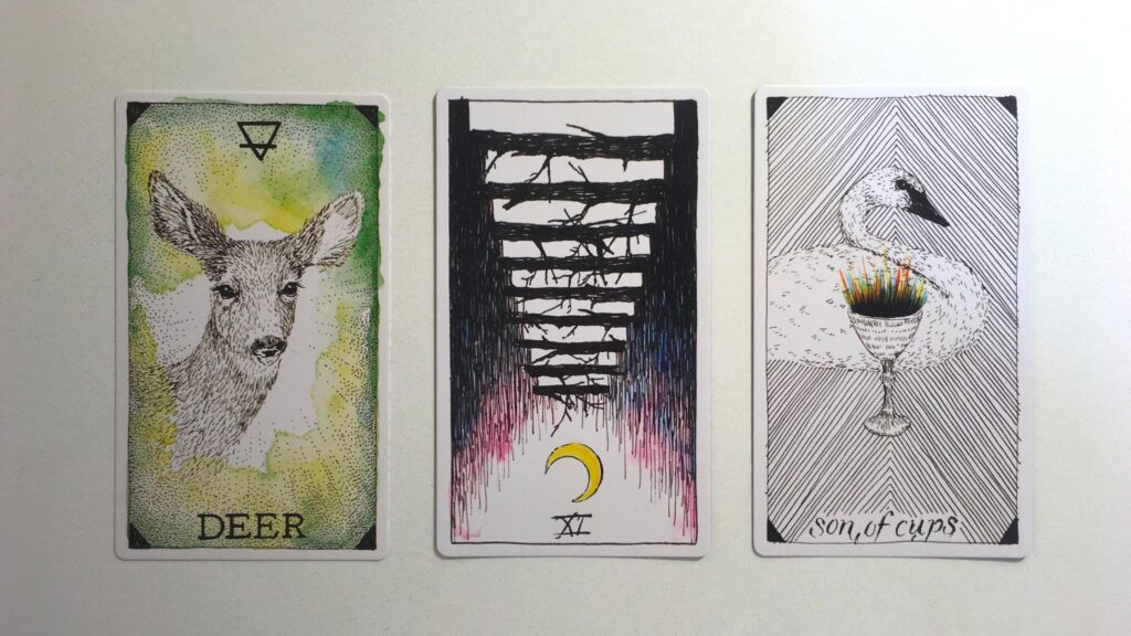 Card from the Animal Spirit Oracle and two cards from the Wild Unknown Tarot deck