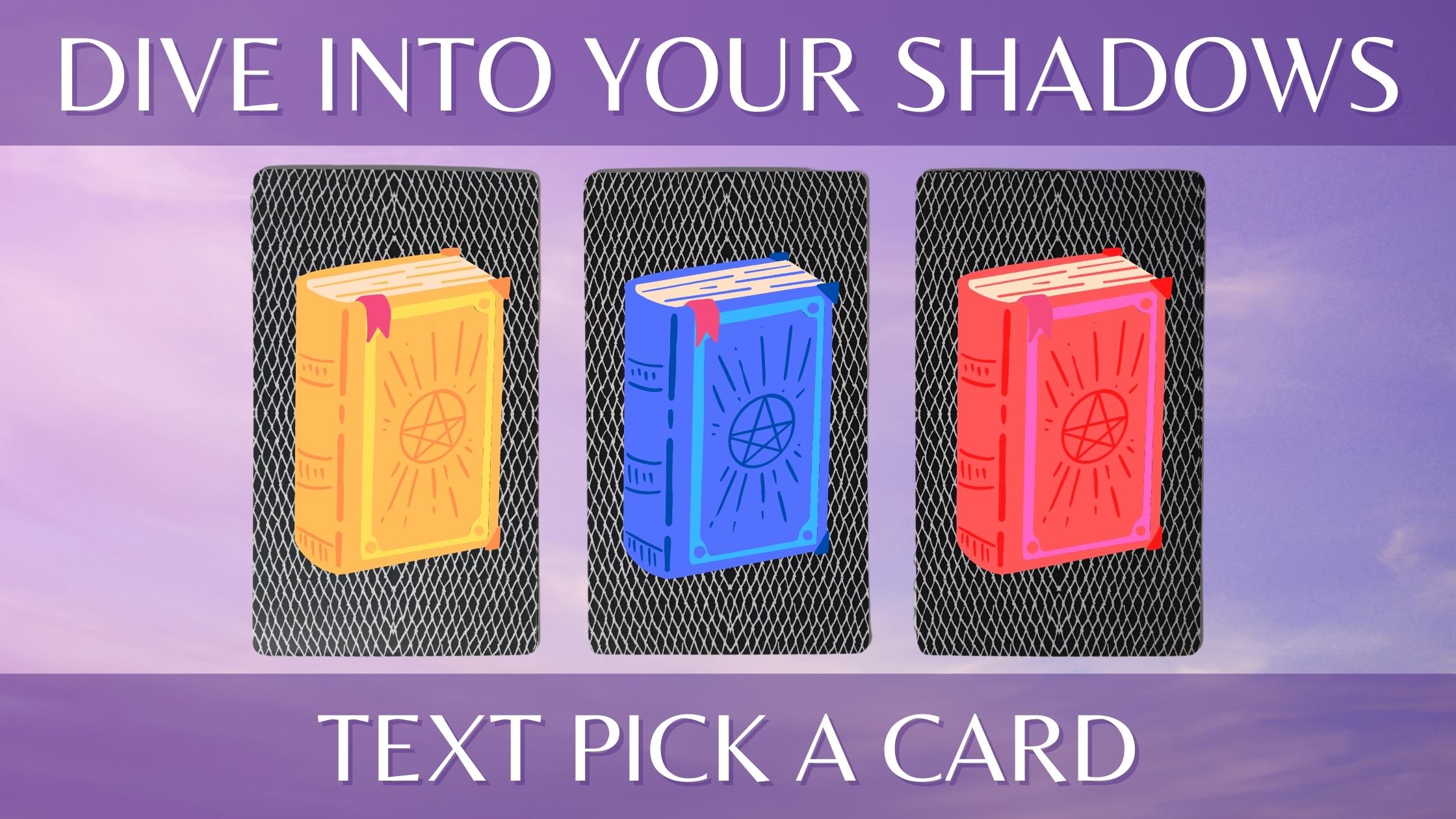 Three tarot and oracle pick a card piles with magic books on them