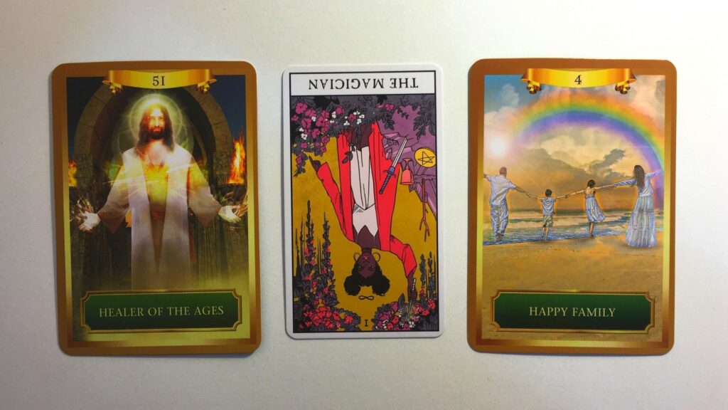 Two cards from the Energy Oracle and a card from the Modern Witch Tarot