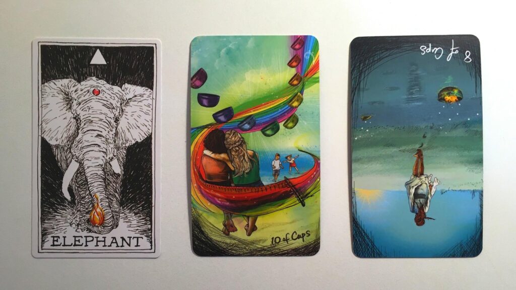 Card from the Animal Spirit Oracle and two cards from the Light Seer's Tarot decks