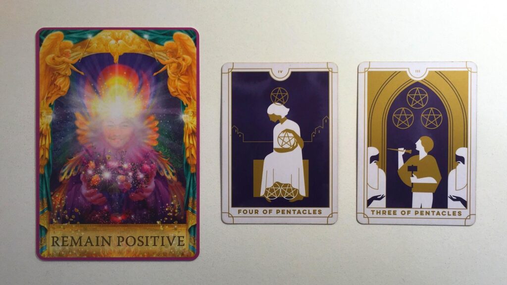 Card from the Angel Answers and two cards from the Everyday Tarot decks