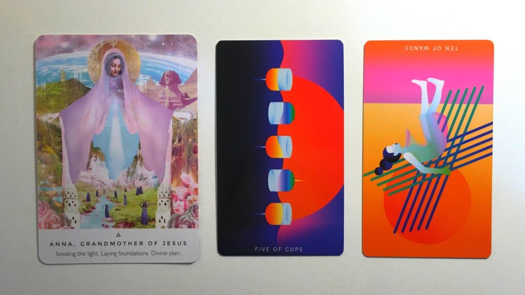 Card from the Work Your Light Oracle and two cards from the Mystic Mondays Tarot deck