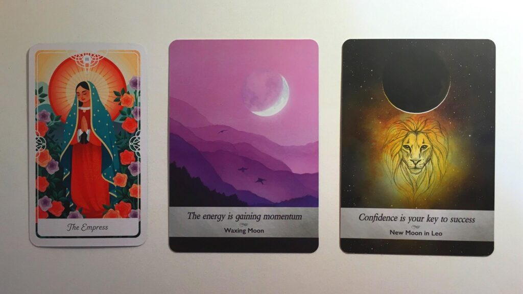 Cards from the Tarot of the Divine and the Moonology Oracle decks