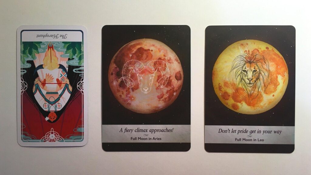 Cards from the Tarot of the Divine and Moonology Oracle Decks