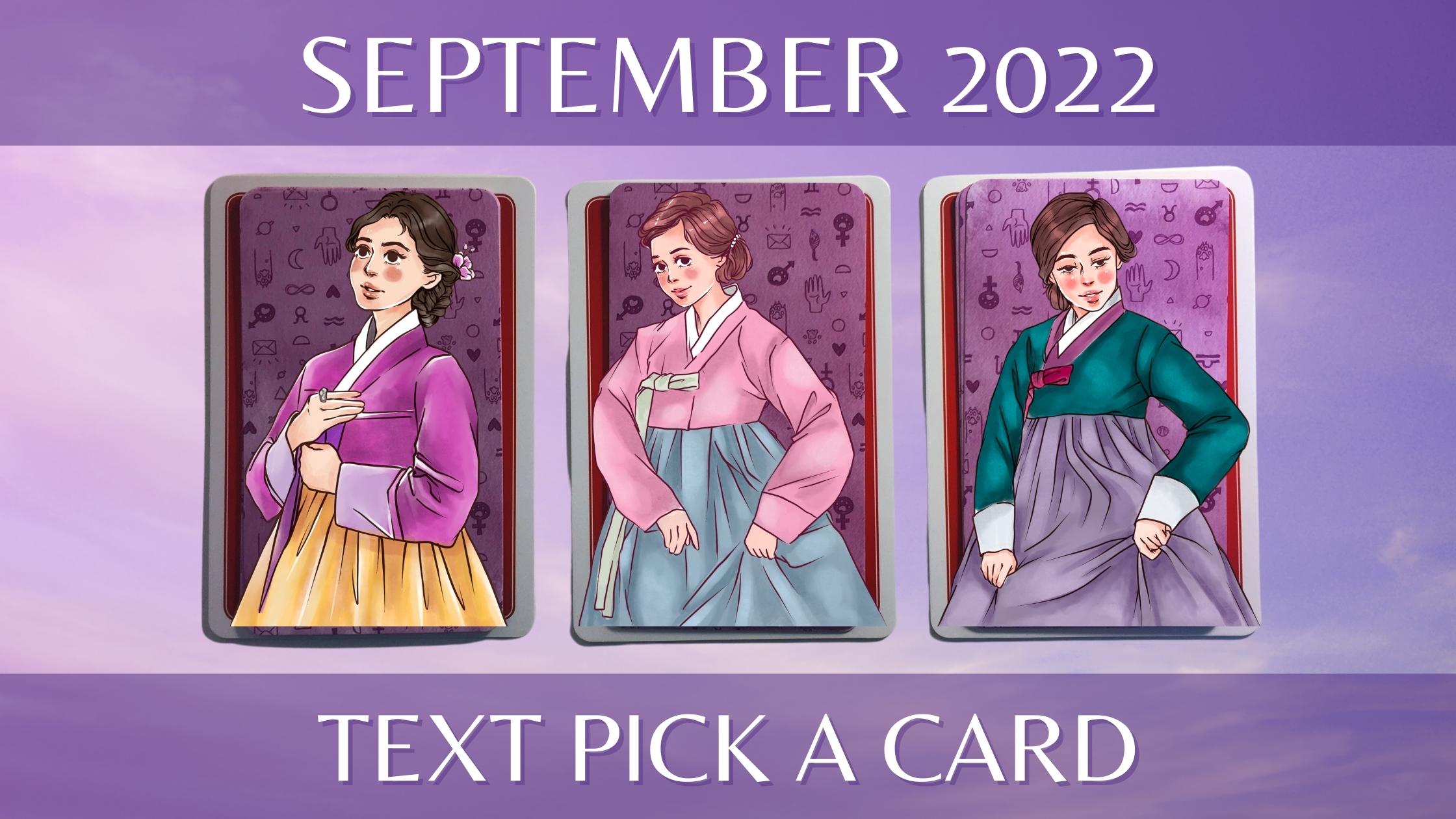 Three tarot and oracle pick a card piles with korean women wearing hanbok on them