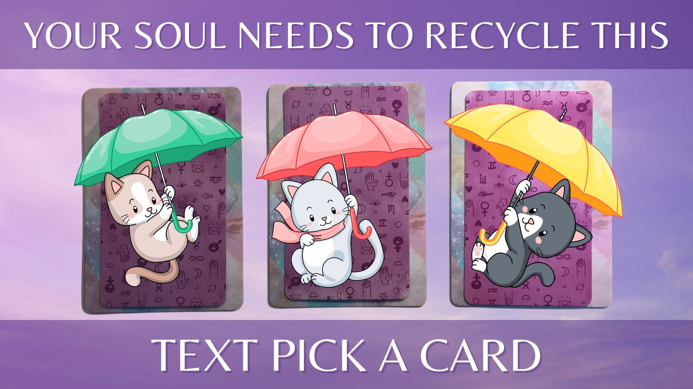 Three tarot and oracle pick a card piles with umbrella cats on them