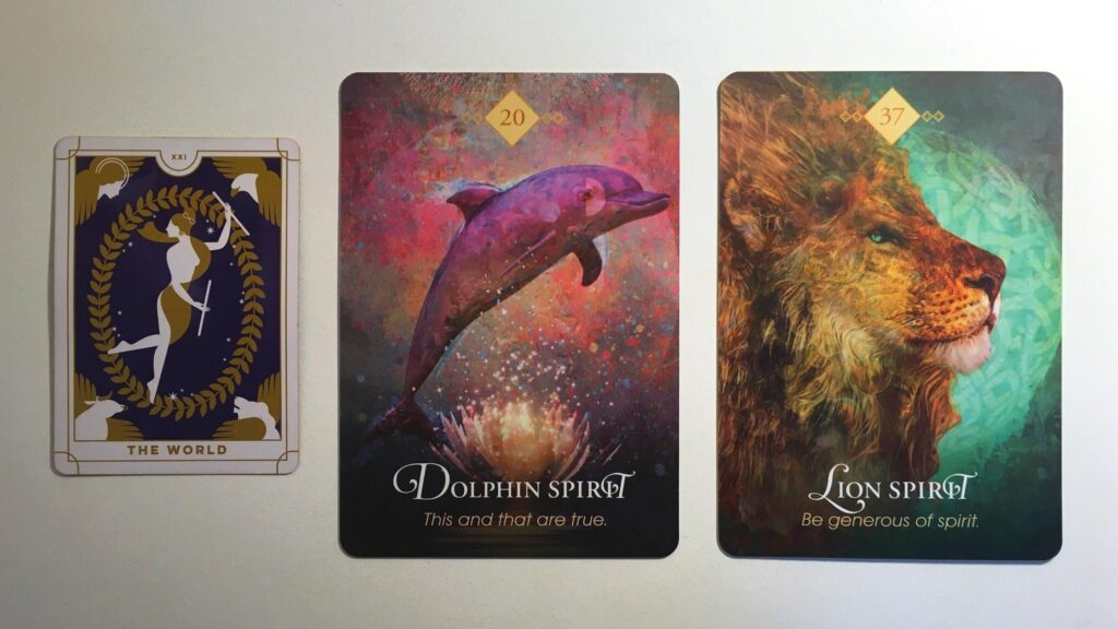 Cards from the Everyday Tarot and Animal Spirit Oracle decks