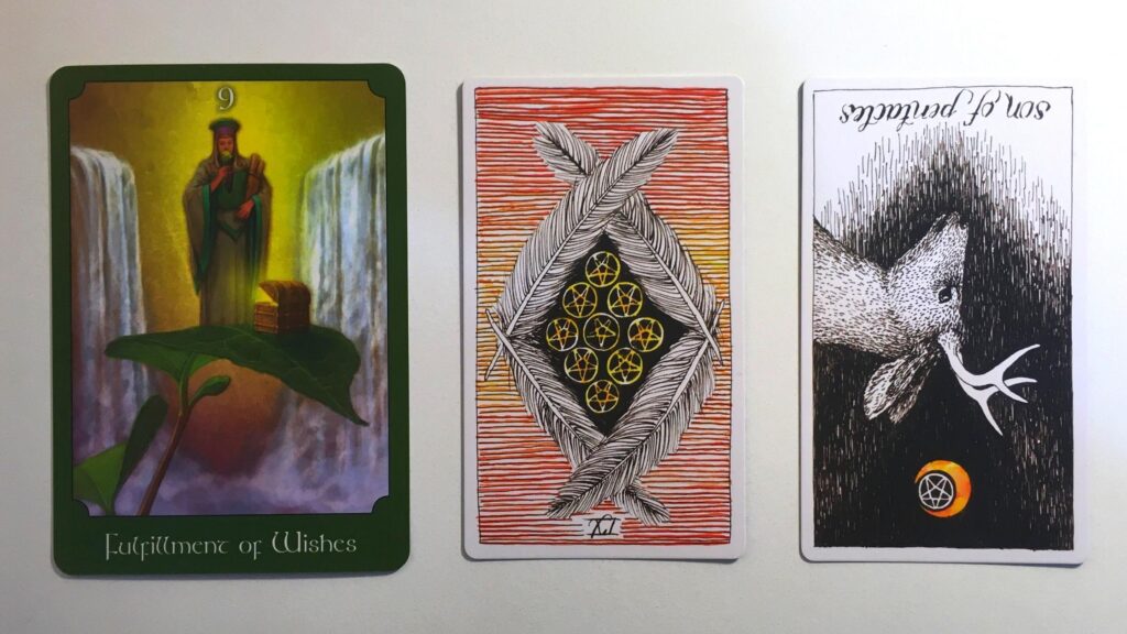 Cards from the Wild Unknown Tarot and the Psychic Tarot Oracle decks