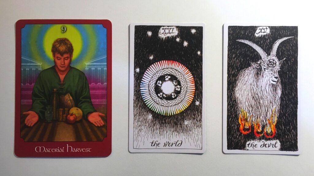 Cards from the Wild Unknown Tarot and the Psychic Tarot Oracle decks