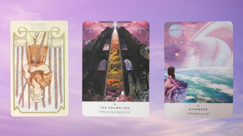 Cards from the Ethereal Visions Illuminated Tarot and the Work Your Light Oracle decks