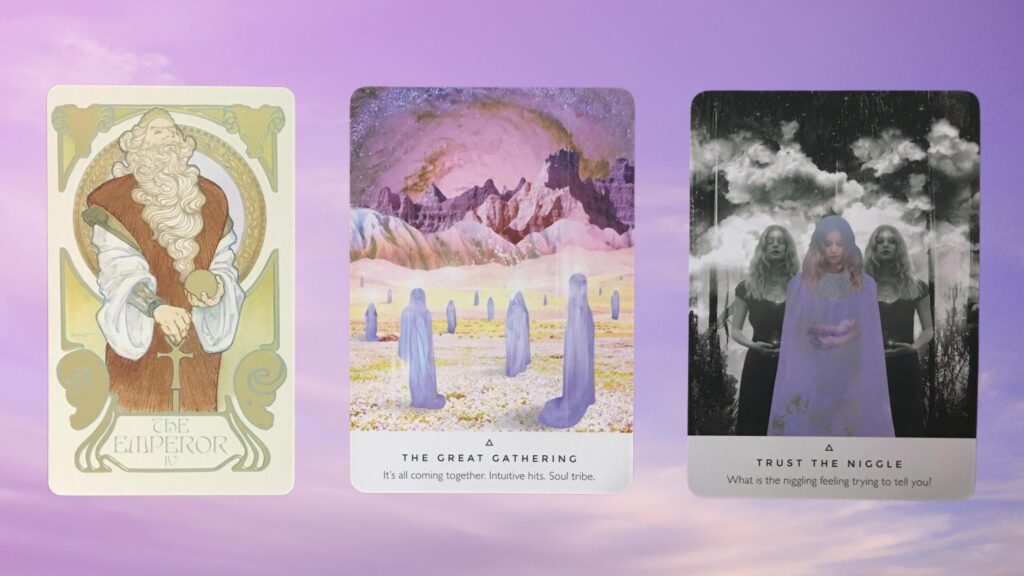 Cards from the Ethereal Visions Illuminated Tarot and the Work Your Light Oracle decks