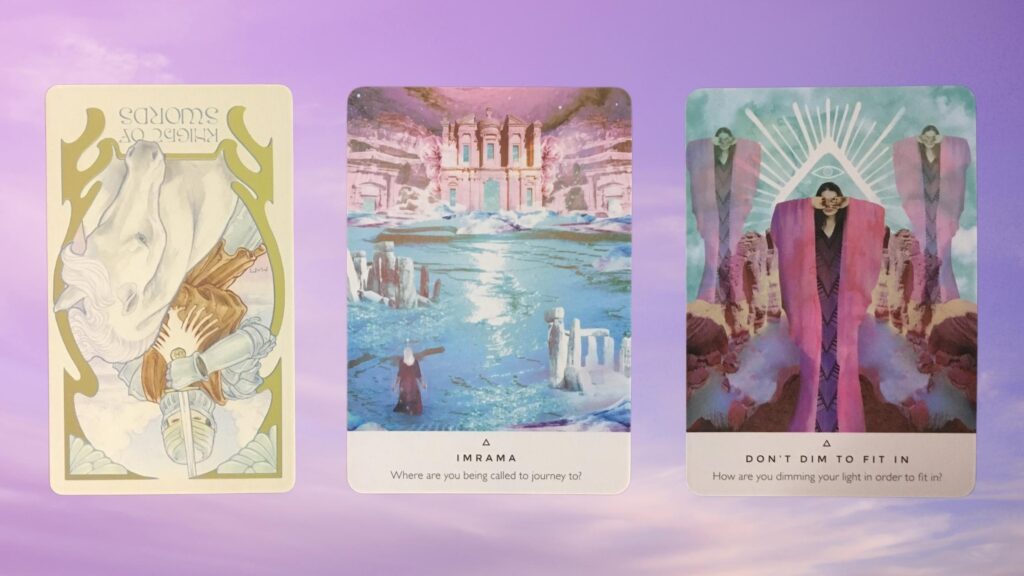 Cards from the Ethereal Visions Illuminated Tarot and the Work Your Light Oracle decks