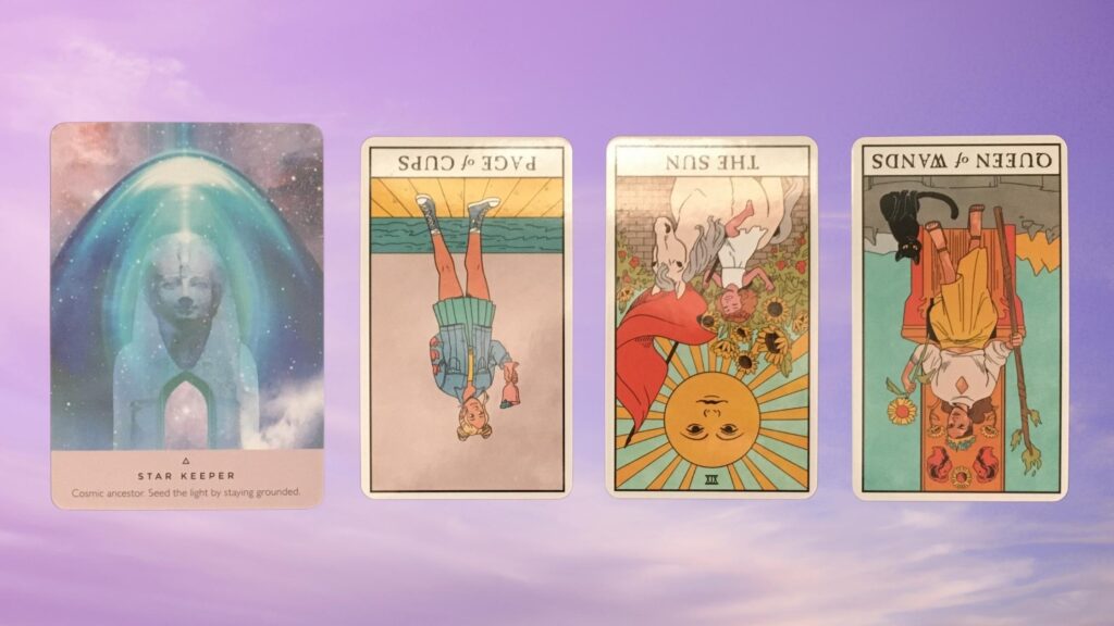 Cards from the Modern Witch Tarot and the Starseed Oracle decks