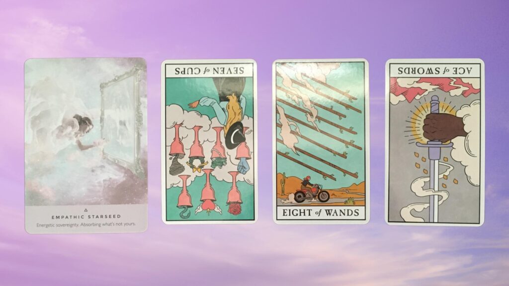 Cards from the Modern Witch Tarot and the Starseed Oracle decks