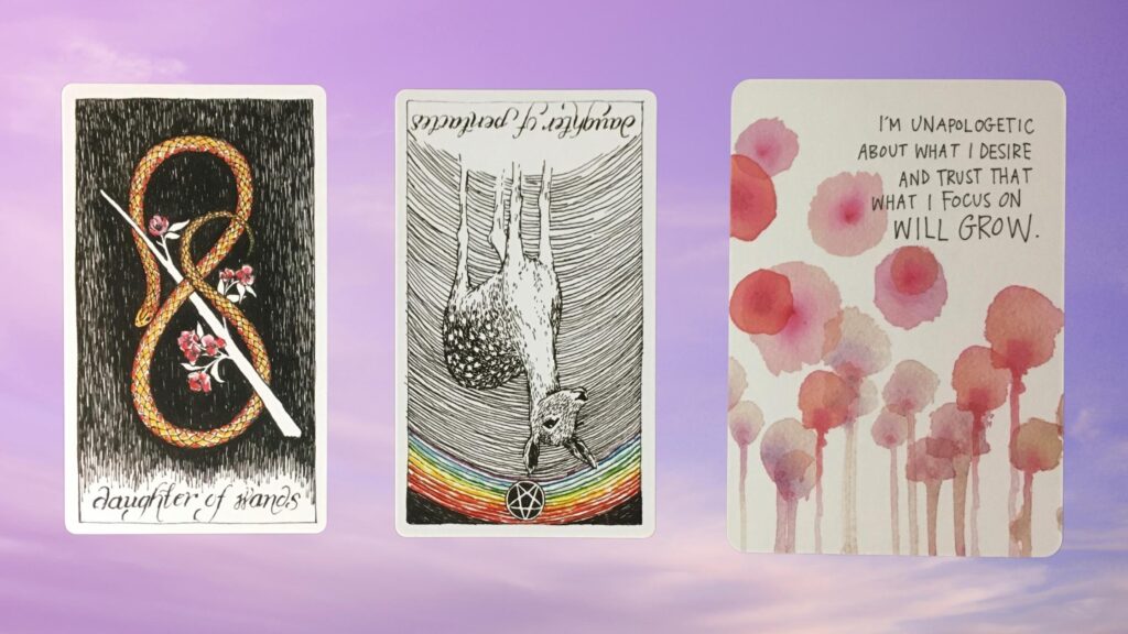 Cards from the Wild Unknown Tarot and the Universe Has Your Back Oracle decks