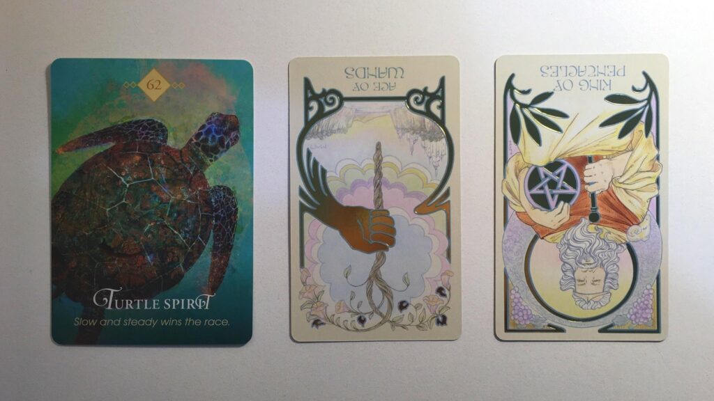 Cards from the Ethereal Visions Tarot and Animal Spirit Oracle decks