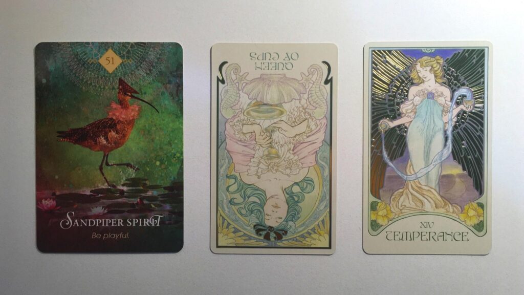 Cards from the Ethereal Visions Tarot and Animal Spirit Oracle decks