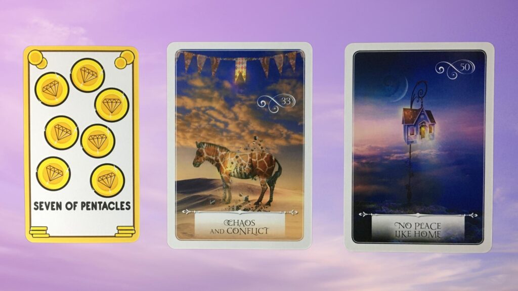 Cards from the Kalan Kawaii Tarot and the Wisdom of the Oracle decks