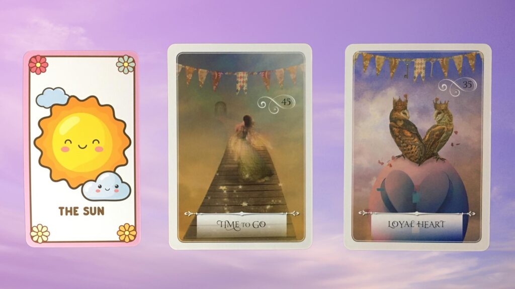 Cards from the Kalan Kawaii Tarot and the Wisdom of the Oracle decks