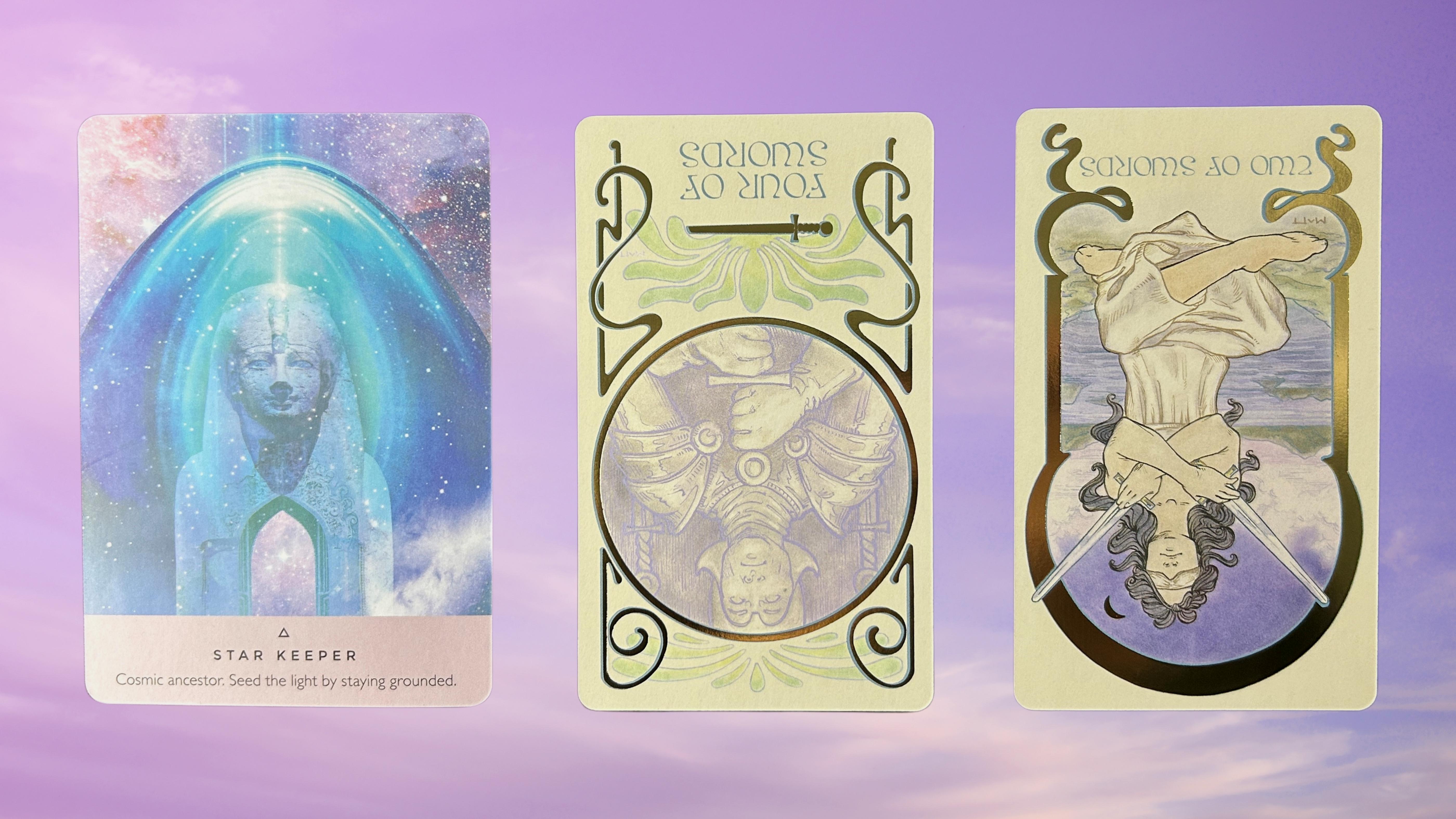 Cards from the Ethereal Visions Illuminated Tarot and the Starseed Oracle decks