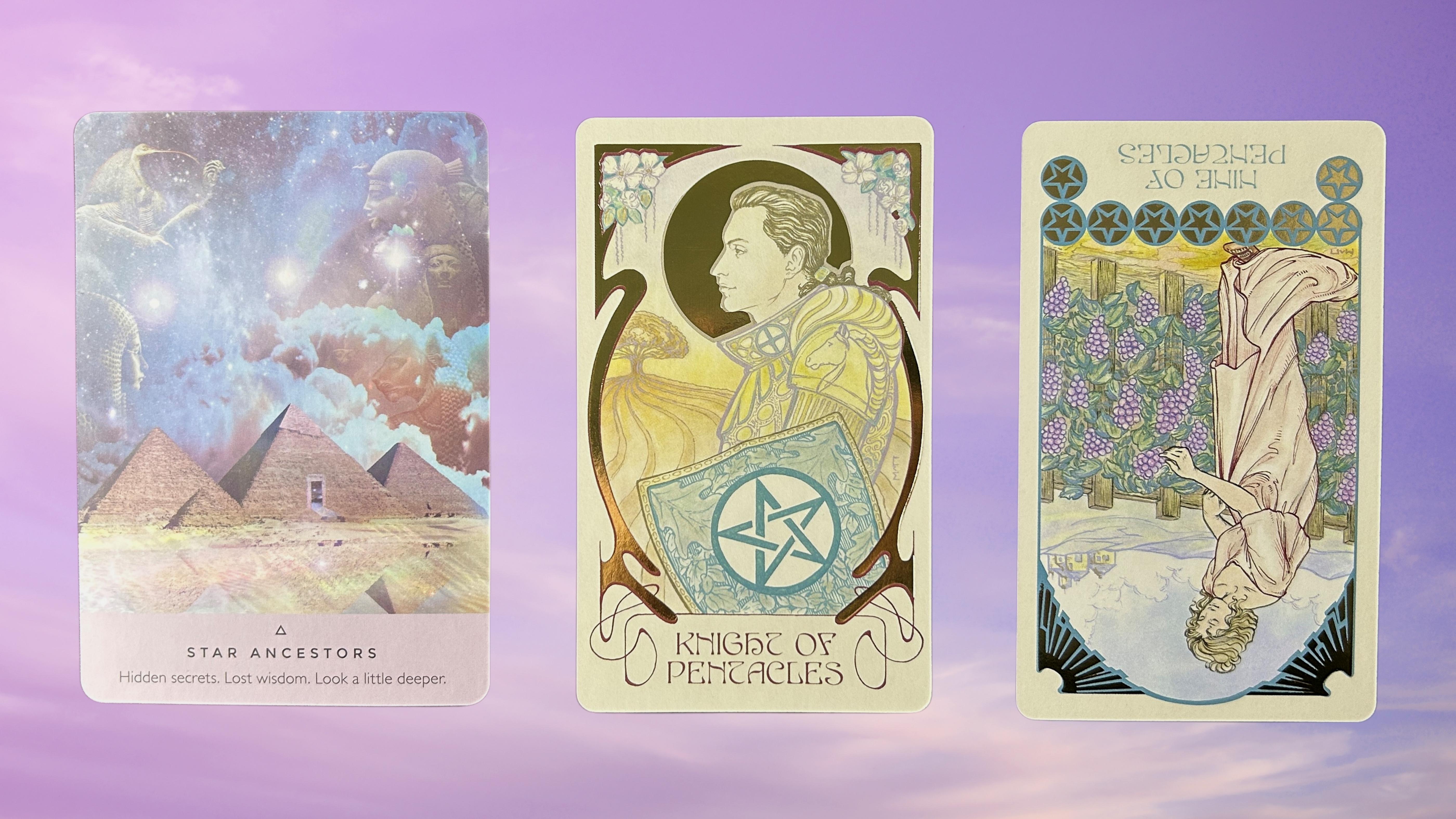 Cards from the Ethereal Visions Illuminated Tarot and the Starseed Oracle decks