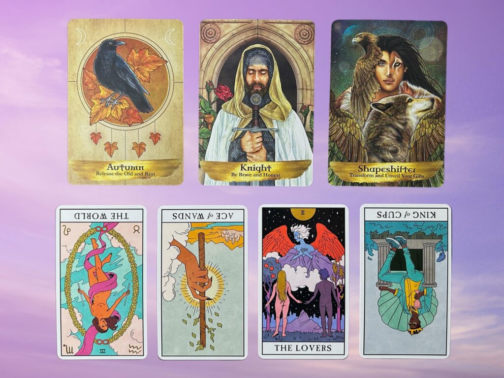 Cards from the Modern Witch Tarot and the Angels and Ancestors Oracle decks