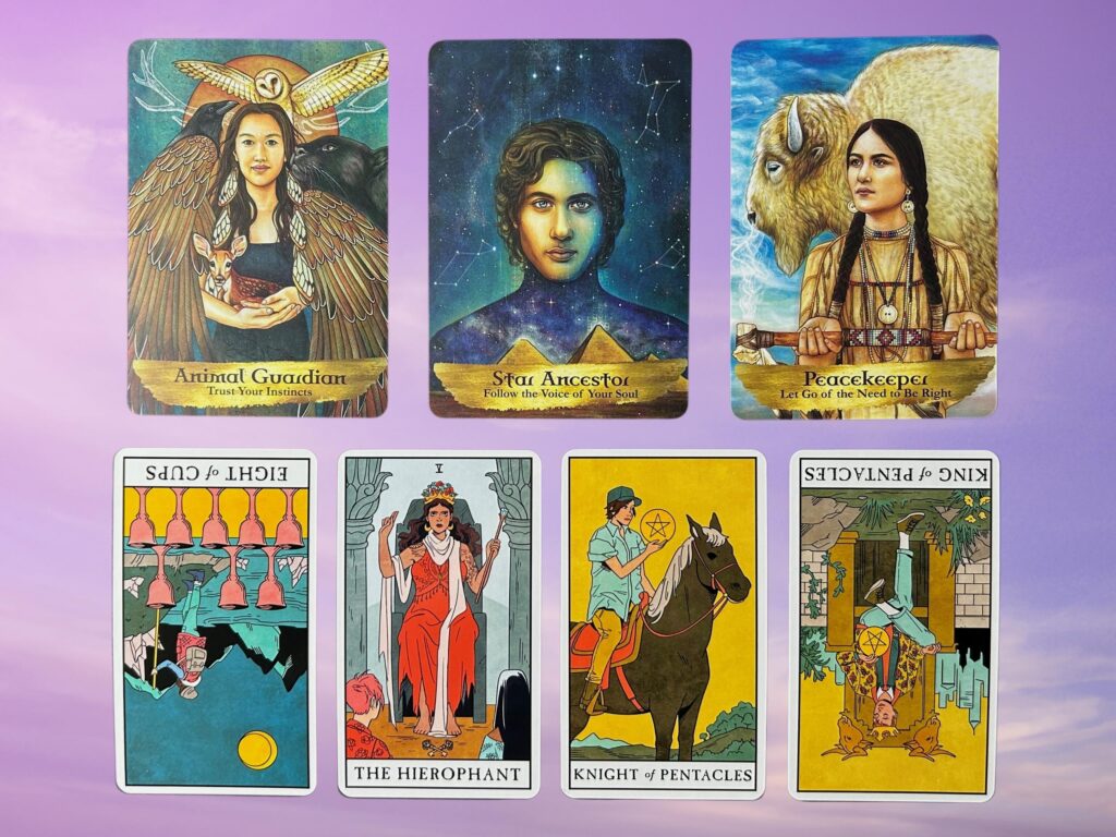 Cards from the Modern Witch Tarot and the Angels and Ancestors Oracle decks