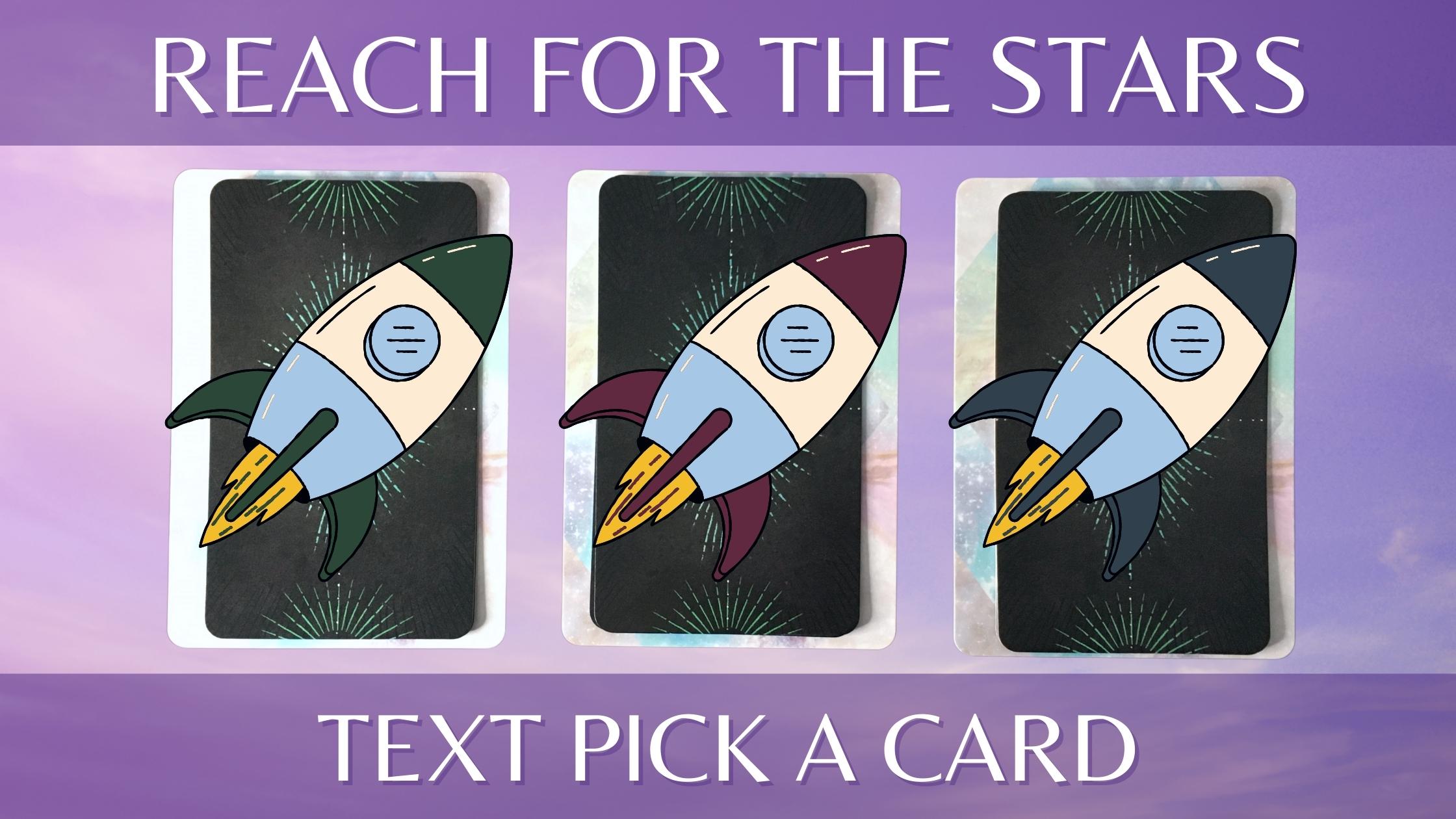 Three tarot and oracle pick a card piles with rockets on them