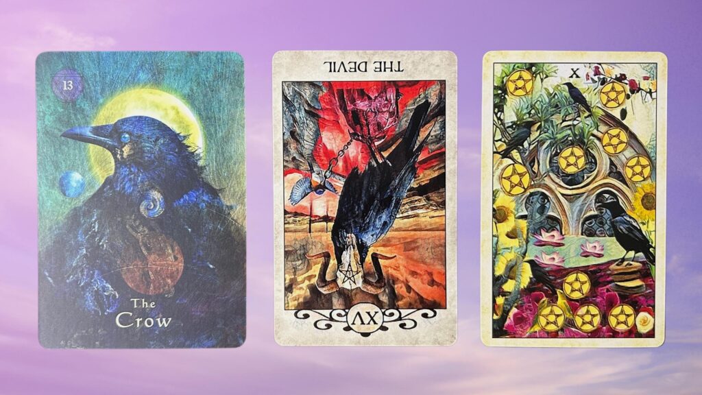 Cards from the Crow Tarot and the Mystical Shaman Oracle decks