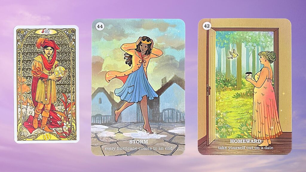 Cards from the Golden Art Nouveau Tarot and the Believe in Your Own Magic Oracle decks