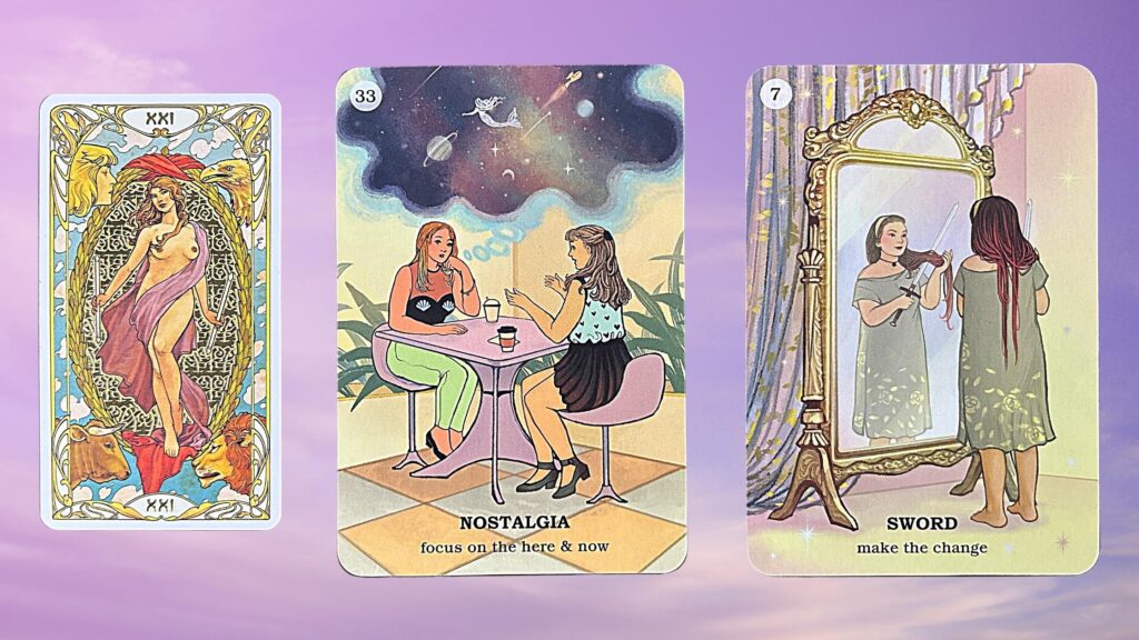 Cards from the Golden Art Nouveau Tarot and the Believe in Your Own Magic Oracle decks