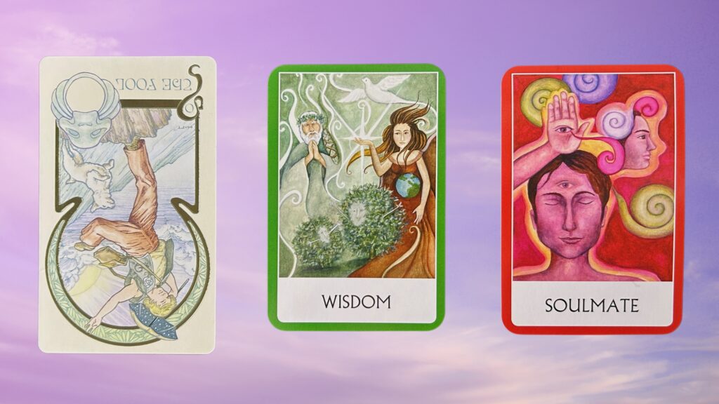 Cards from the Ethereal Visions Illuminated Tarot and the Chakra Wisdom Oracle decks