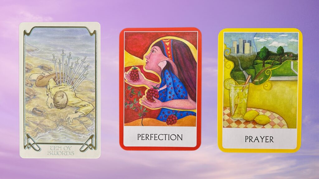 Cards from the Ethereal Visions Illuminated Tarot and the Chakra Wisdom Oracle decks